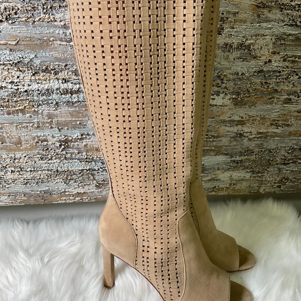 Vince Camuto Womens Shelrica Tan Knee High Open Toe Heeled Bootie Size US 9.5M